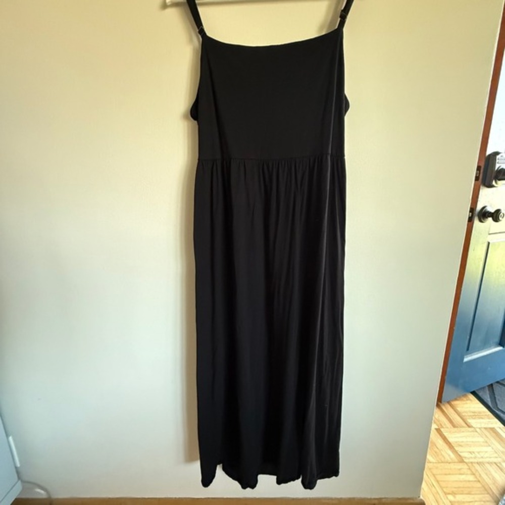 Black Tie-Back Maxi Dress | Cotton Blend‎ Minimalist Style XL